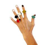 The 5 colours of disc rings displayed on model hands