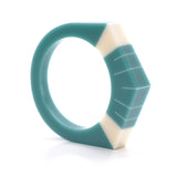 Teal Blue Art Deco Resin Bracelet inlaid with Sun Ray pattern in white