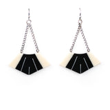 Black and white handmade resin dangle earrings cast in a Art Deco shape. Fitments are Sterling silver.
