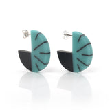 minimalist disc hoop earrings handmade from teal and black resin