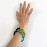 Teal and chartreuse green resin bracelets