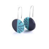 teal and black circle resin drop earrings