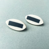 black and white leaf stud earrings handmade from resin and silver