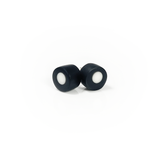 Jet black resin stud earrings inlaid with a white dot. Fitted with Sterling silver pins.