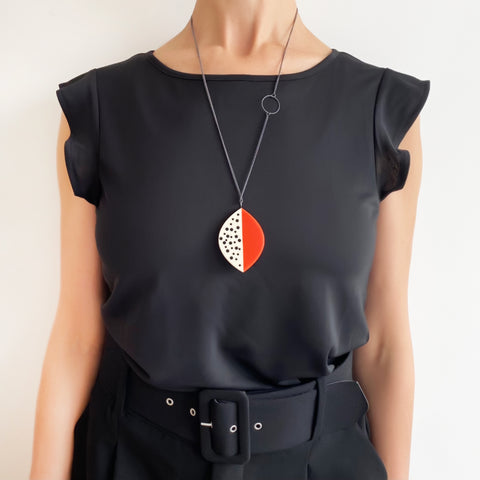 Large Leaf Resin Pendant / Tangerine Orange