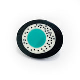 Abstract Oval Brooch / in Teal, Black & White