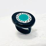 Abstract Statement Ring / Black with a Teal centre