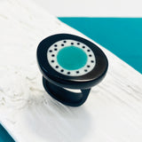 Abstract Statement Ring / Black with a Teal centre