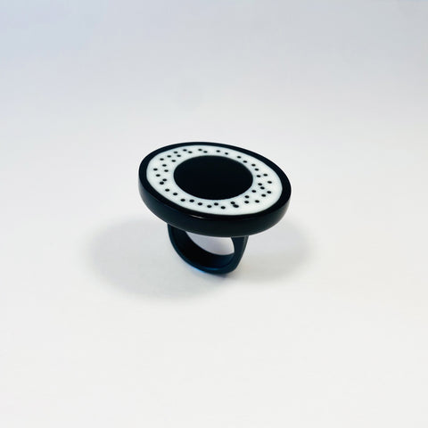 Large Monochrome Cocktail Ring With Dots on a white background