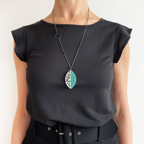 Large Leaf Resin Pendant / Teal Blue