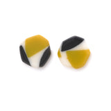 Mustard green, black and white faceted resin stud earrings 