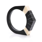 Black and white designer resin bangle, inlaid with Deco style Sunday pattern