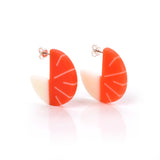 Geometric  disc resin earrings handmade from orange and white resin. Fitted with Sterling silver pins.
