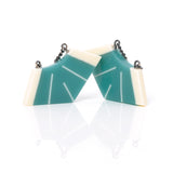 Art Deco resin drop earrings handmade from turquoise and ivory resin. Hooks and chain are Sterling silver.