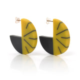Modernist disc earrings, cast in mustard and black resin