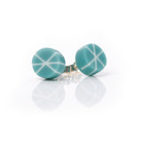 Geometric resin Zazou stud earrings cast in turquoise blue and white