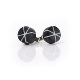 Black resin circle Zazou stud earrings inlaid with white