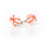 Geometric resin Zazou circle stud earrings cast in white  inlaid with orange