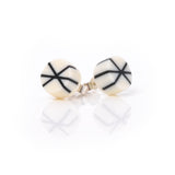 Geometric resin Zazou circle stud earrings cast in white inlaid with black
