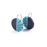 black and blue round earrings handmade from resin and silver