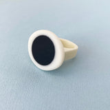Black and white resin pebble-shaped Nabu statement ring