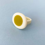 Mustard green and white resin pebble-shaped Nabu statement ring