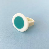 Turquoise and white resin pebble-shaped Nabu statement ring