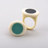 two resin pebble-shaped Nabu statement rings - 1 teal, 1 black