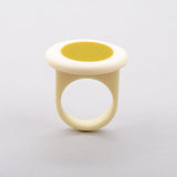 Mustard green and white resin pebble-shaped Nabu statement ring