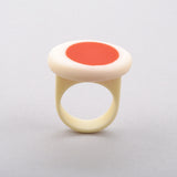 Orange red and white resin pebble-shaped Nabu statement ring