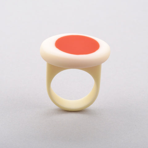 Orange red and white resin pebble-shaped Nabu statement ring