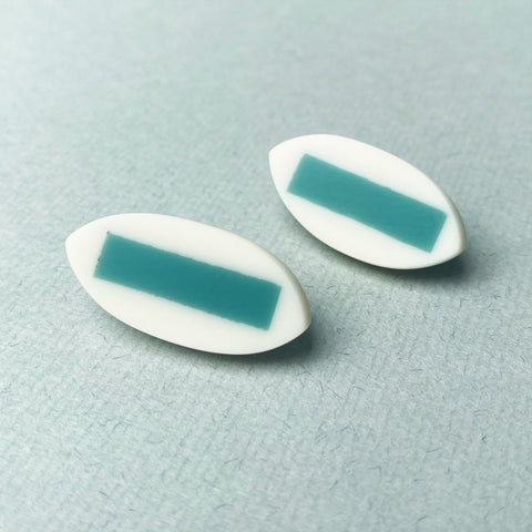 turquoise and white leaf stud earrings handmade from resin and silver